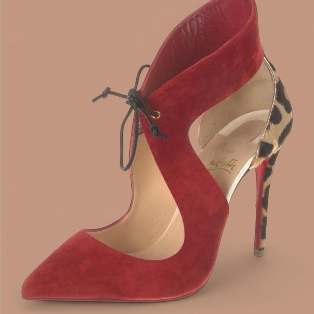 christian louboutin suede d’orsay ferme rouge pumps red/leopard ponyhair 36.5